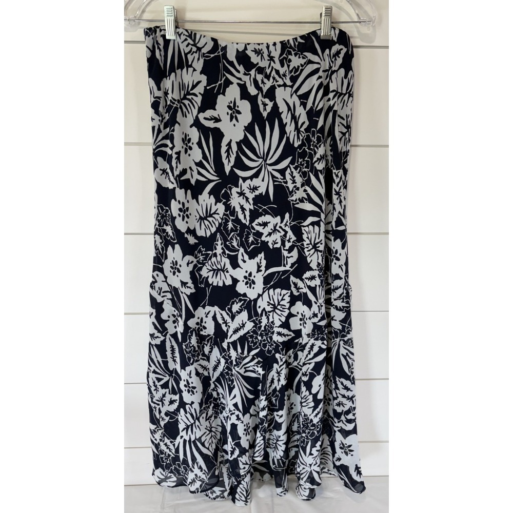 Chaps Pull On Skirt Lined Chiffon Ruffled Floral Hi-Lo Sz M Elastic Waist Womens